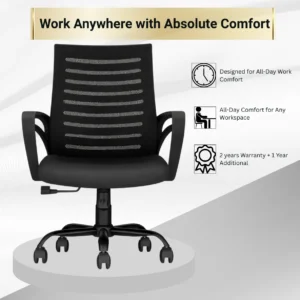 Ergonomic Mesh Office Chair | Mid-Back Black Task Chair for Workstations