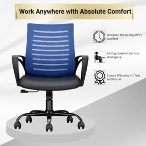 Ergonomic Mesh Office Chair | Blue Mid-Back Workstation Chair for Daily Use