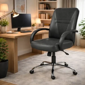 Ergonomic Office Chair | Mid-Back Black Executive Chair with Chrome Base