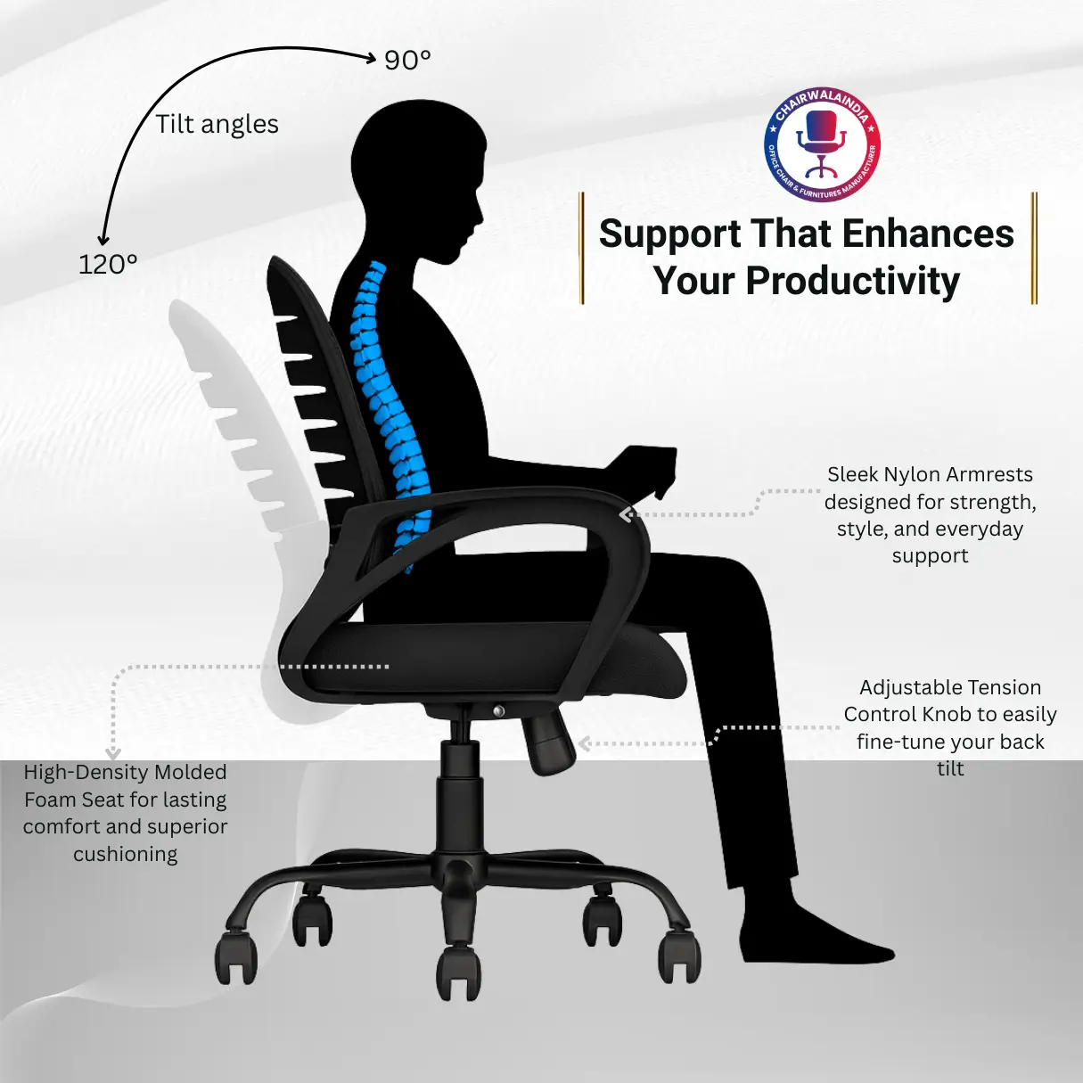 Ergonomic Mesh Office Chair | Mid-Back Black Task Chair for Workstations - Image 4