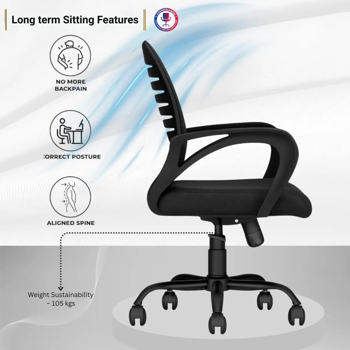 Ergonomic Mesh Office Chair | Mid-Back Black Task Chair for Workstations - Image 5