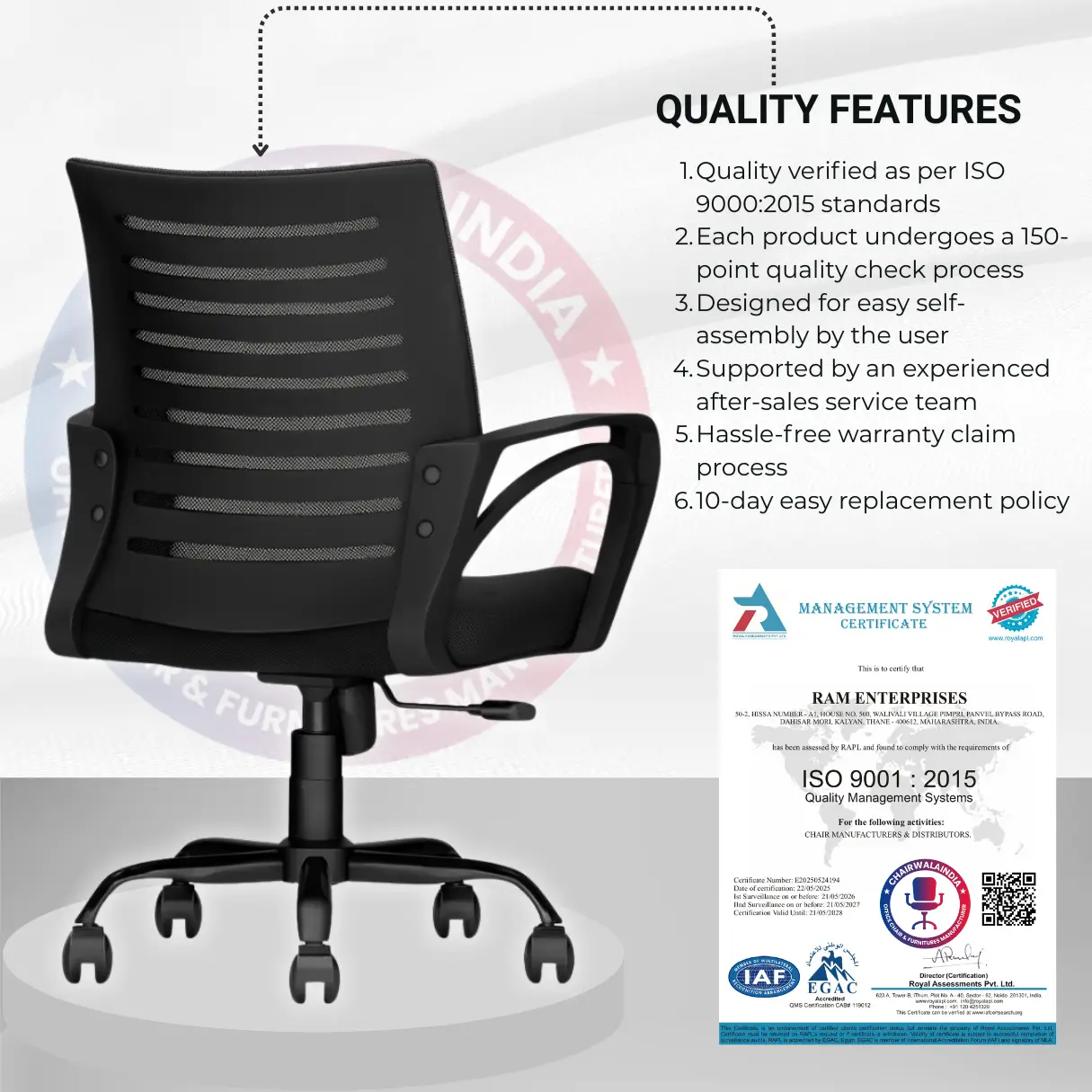 Ergonomic Mesh Office Chair | Mid-Back Black Task Chair for Workstations - Image 6