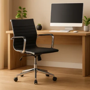 Modern Executive Office Chair | High-Back Black Office Chair with Chrome Base