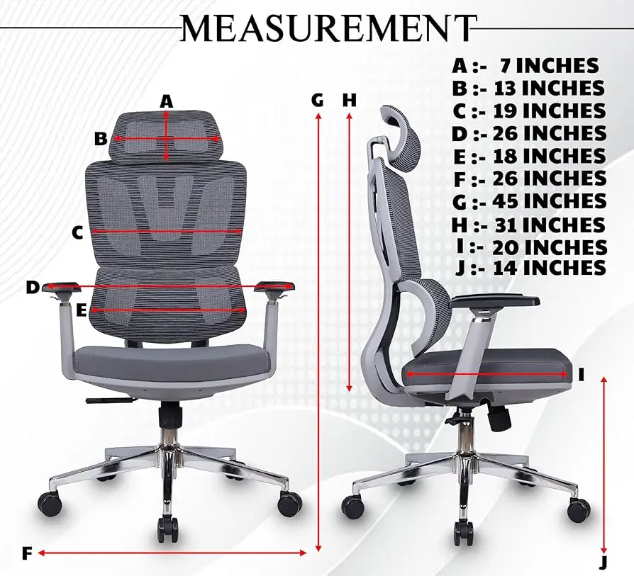 Grey High Back Mesh Office Chair with Headrest | Ergonomic Executive Chair - Image 3