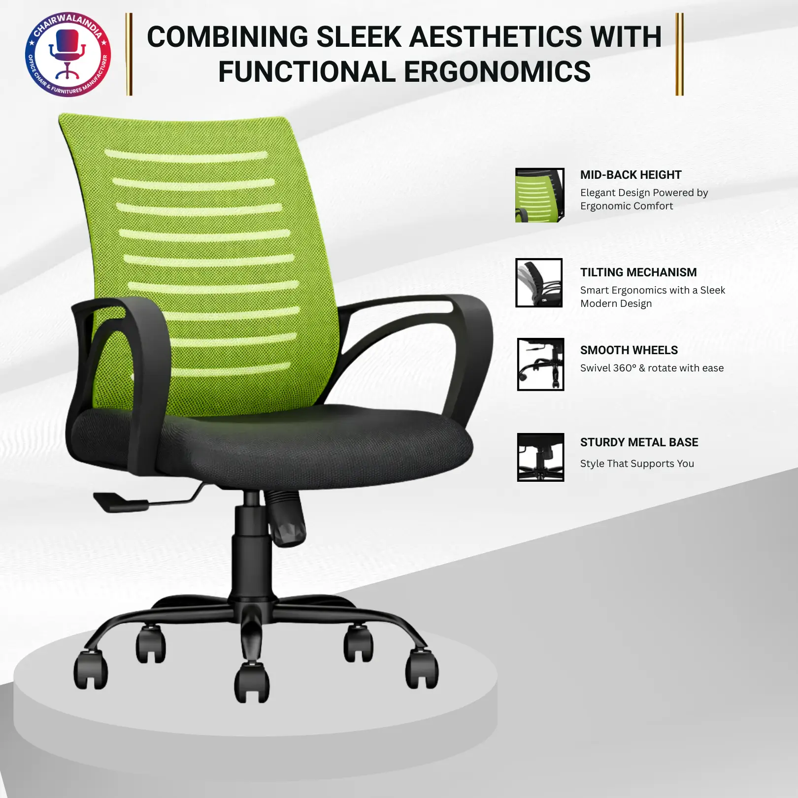 Green Mesh Office Chair with Cushioned Seat | Ergonomic Study & Work Chair - Image 5