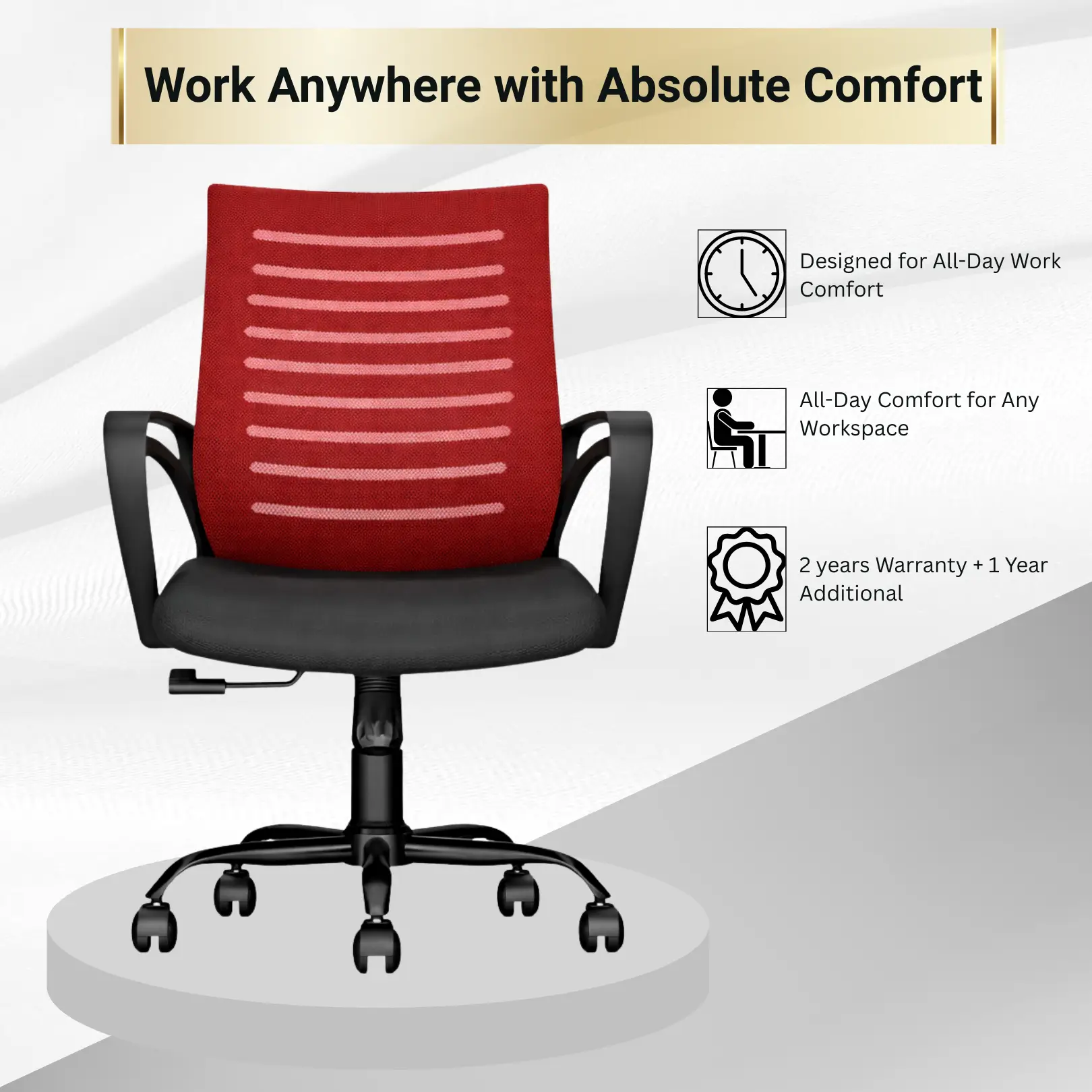 Red Mesh Office Chair with Cushioned Seat | Ergonomic Computer Chair - Image 3