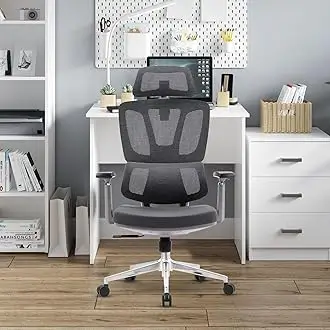 Grey High Back Mesh Office Chair with Headrest | Ergonomic Executive Chair - Image 4