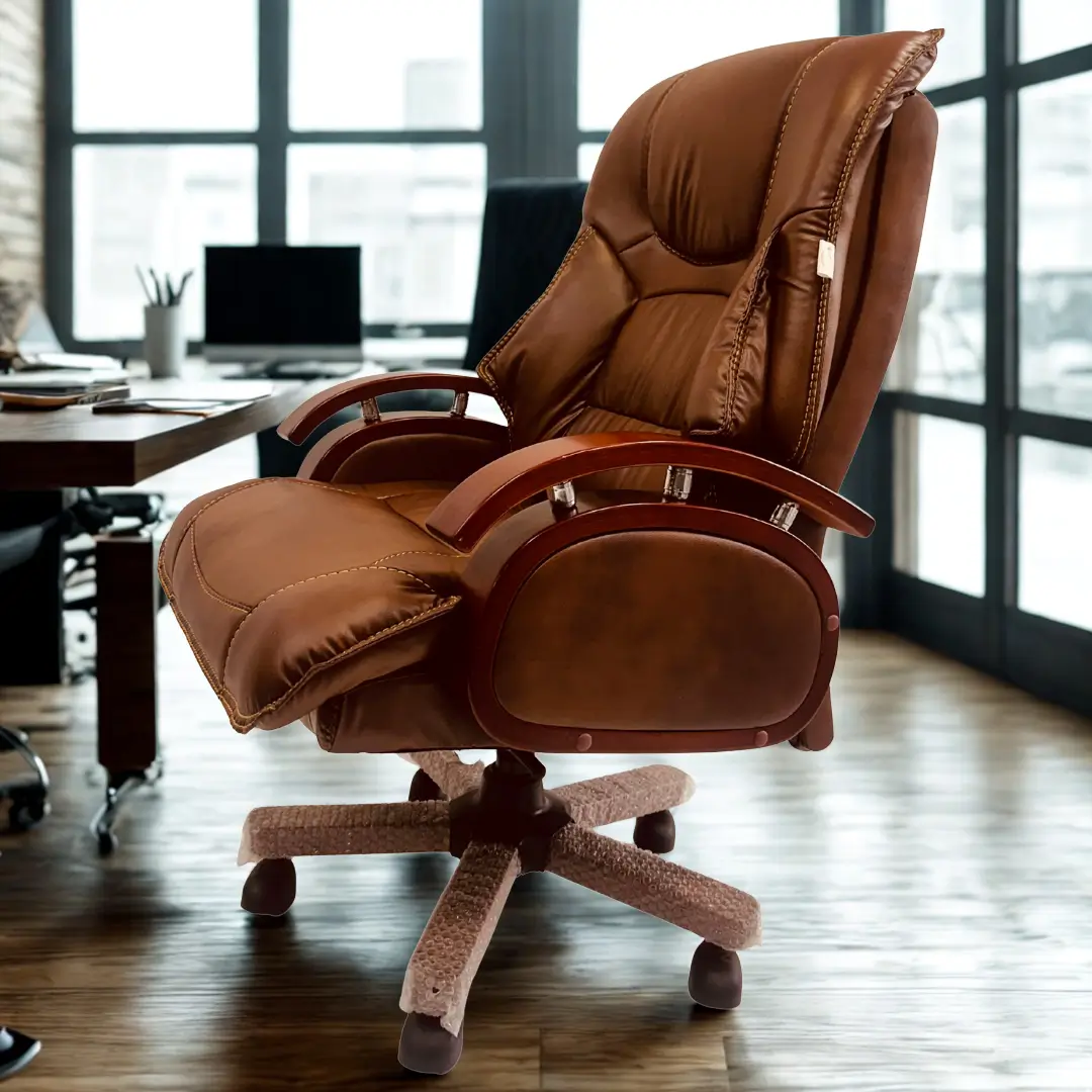 Brown Executive Office Chair with Cushioned Leatherette Finish | Premium Boss Chair - Image 4