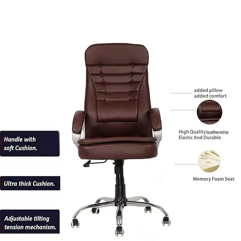 Brown High Back Executive Office Chair | Premium Boss Chair with Cushioned Seat - Image 5