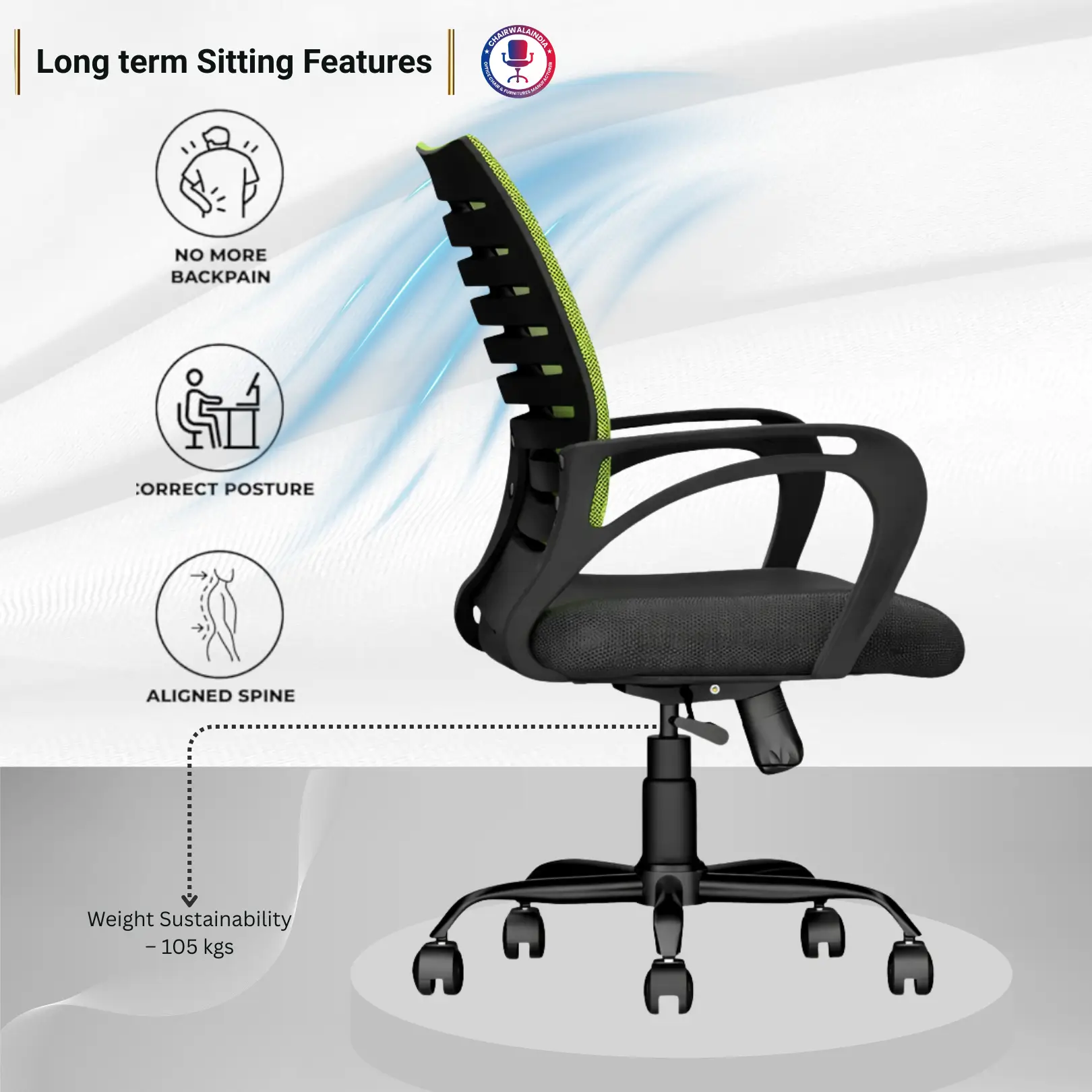 Green Mesh Office Chair with Cushioned Seat | Ergonomic Study & Work Chair - Image 6