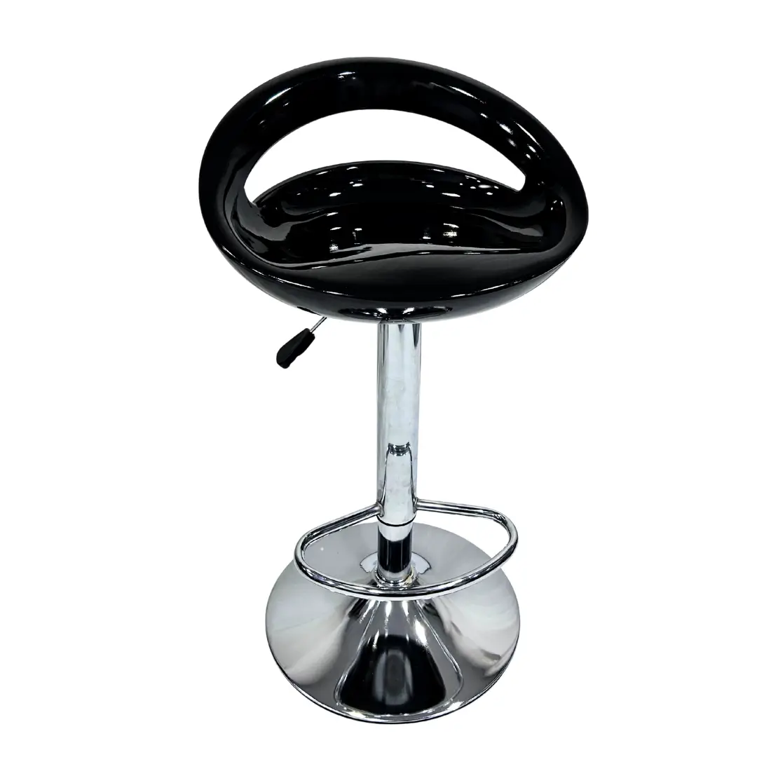 Black Adjustable Bar Stool Chair with Chrome Base | Modern Cafe Bar Chair