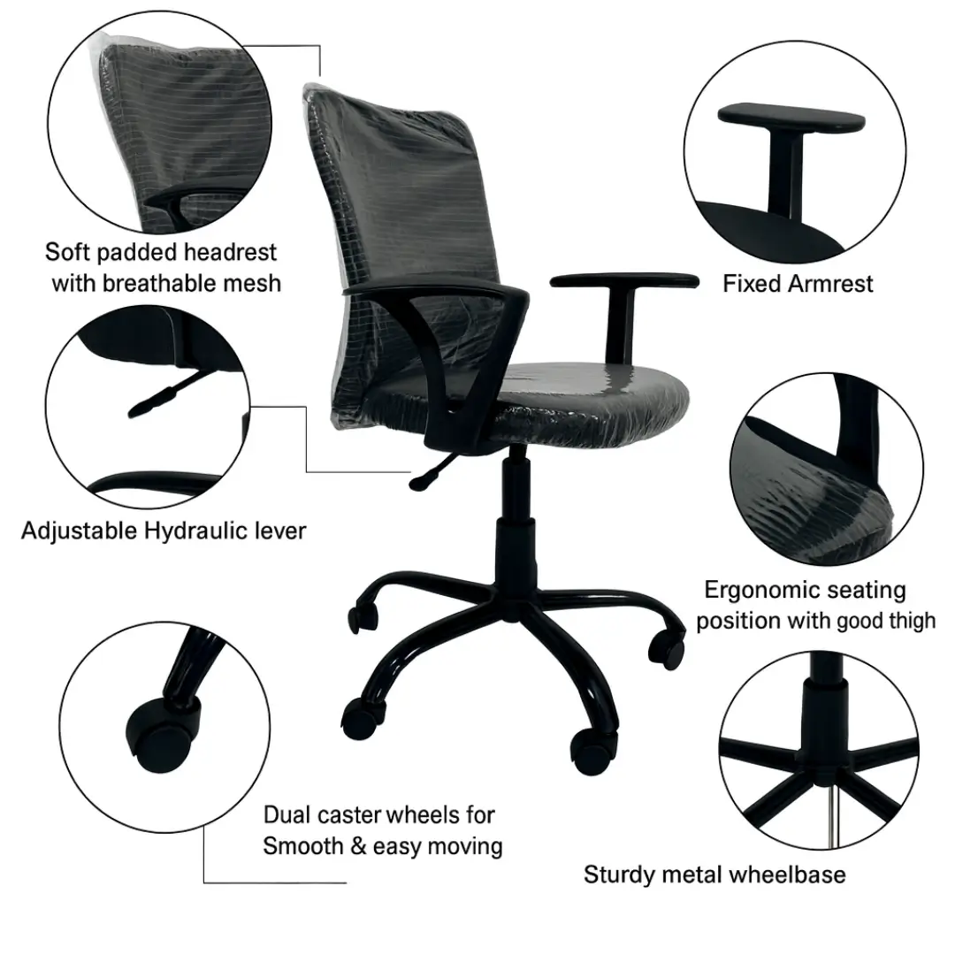 Mid Back Fabric Office Chair with Armrest | Ergonomic Computer Chair - Image 2
