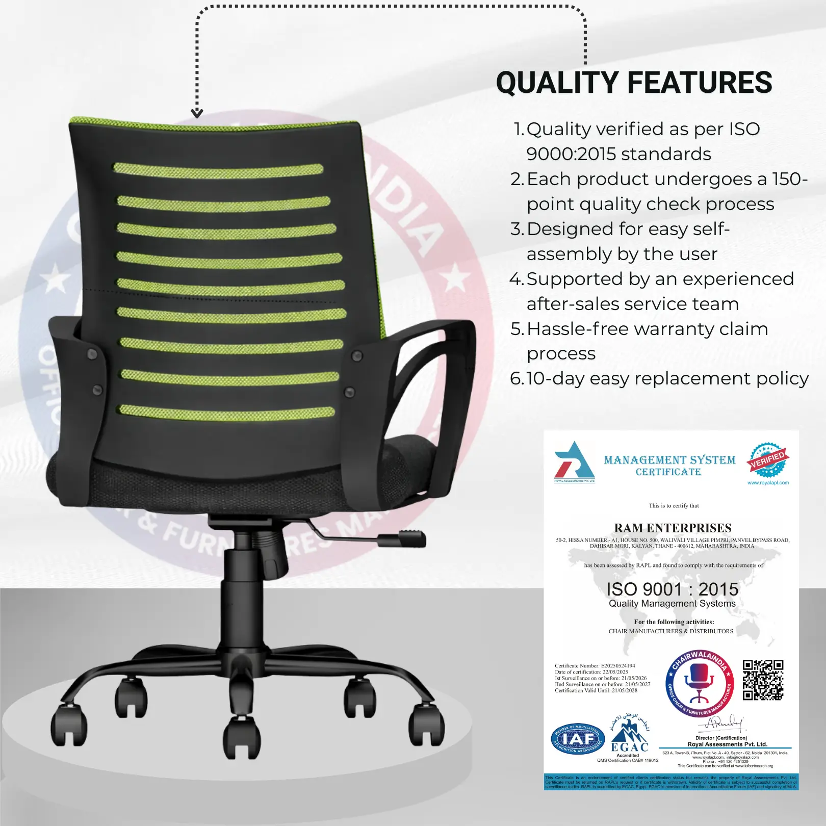 Green Mesh Office Chair with Cushioned Seat | Ergonomic Study & Work Chair - Image 7