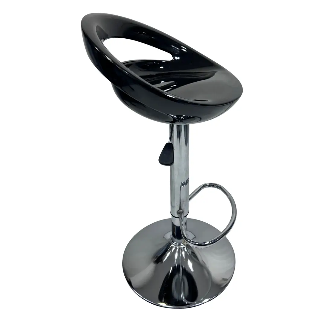 Black Adjustable Bar Stool Chair with Chrome Base | Modern Cafe Bar Chair - Image 3