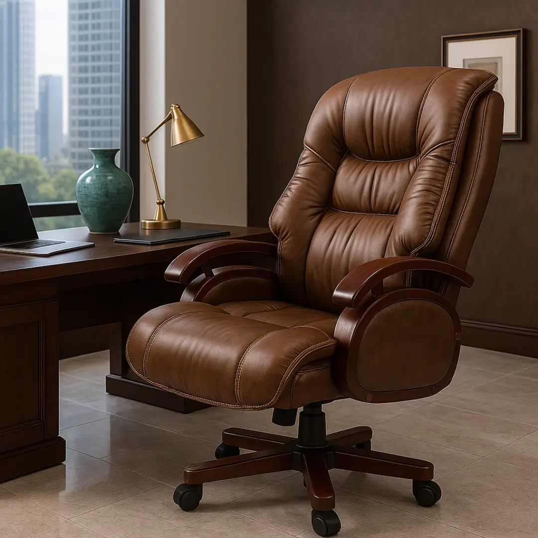 Brown Executive Office Chair with Cushioned Leatherette Finish | Premium Boss Chair