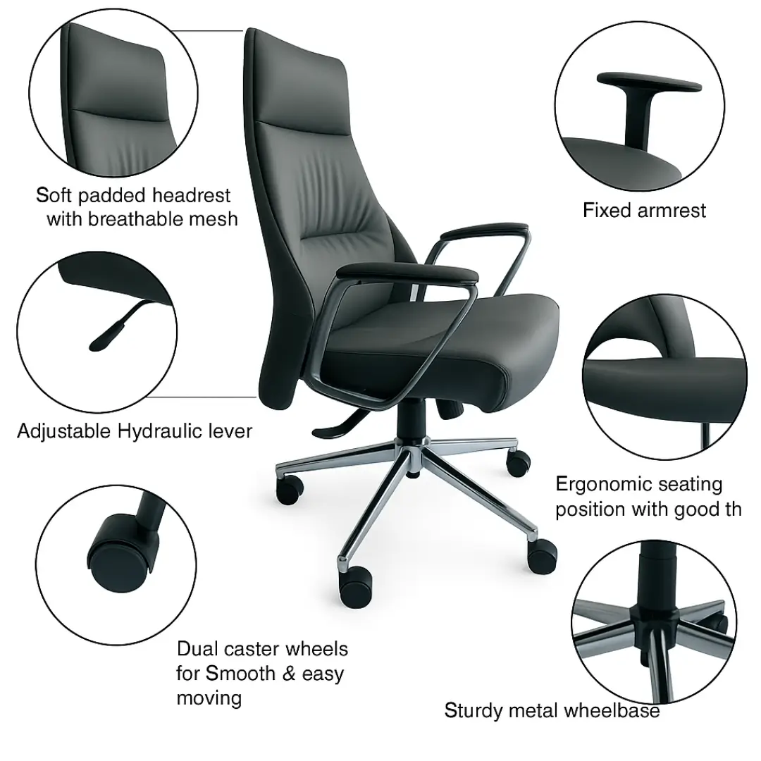High Back Executive Office Chair in Leatherette Finish | Premium Boss Chair - Image 6